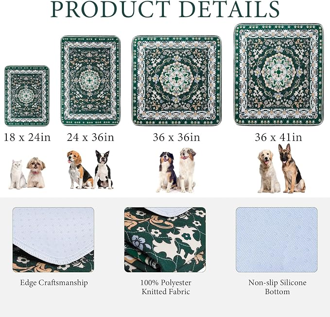 Homimp Washable Pee Pads for Dogs, 2 Pack Reusable Puppy Pads Waterproof, Absorbent and Leakproof Dog Pee Pads, Non Slip Puppy Training Pads, Pet Mat for Floor, Crate, Couch, Whelping,Green, 36"x41"