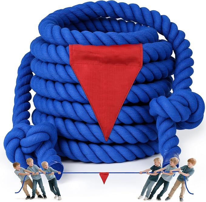 Tug of a War Rope for Kids and Adult, Tag o War Ropes with Flag for Outdoor, Outside Carnival, Lawn, Field, Team Building Game, Safety Cord for School and Church, Blue 45FT