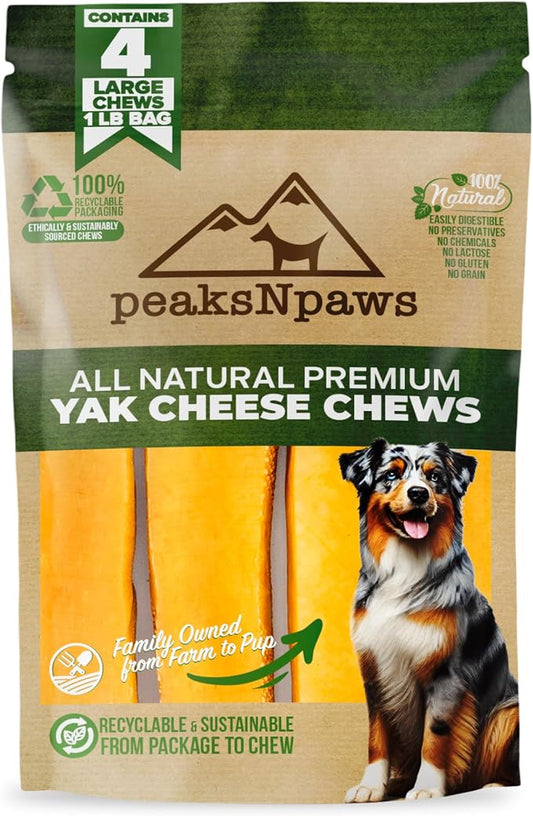 peaksNpaws Premium Yak Cheese Dog Treats - Natural Yak Chews from Himalayan Mountains - Grain Free, Lactose Free - Easily Digestible, 100% Eco-Friendly Packaging (1 Lb. Bag)