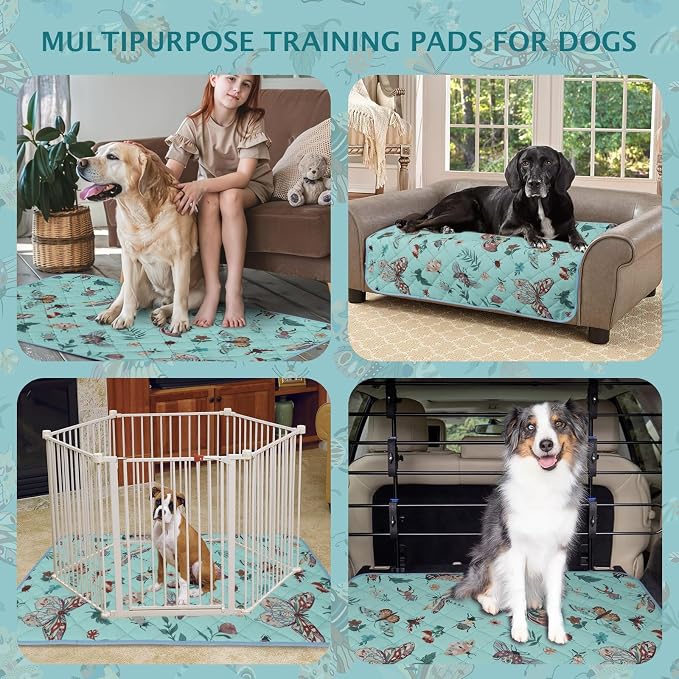 IEUUMLER Washable Pee Pads for Dogs, 1 Pack Insect Pattern Reusable Waterproof Puppy Potty Pads, Non-Slip Absorbent Pet Training Pads for Playpen Crate Bed EU014