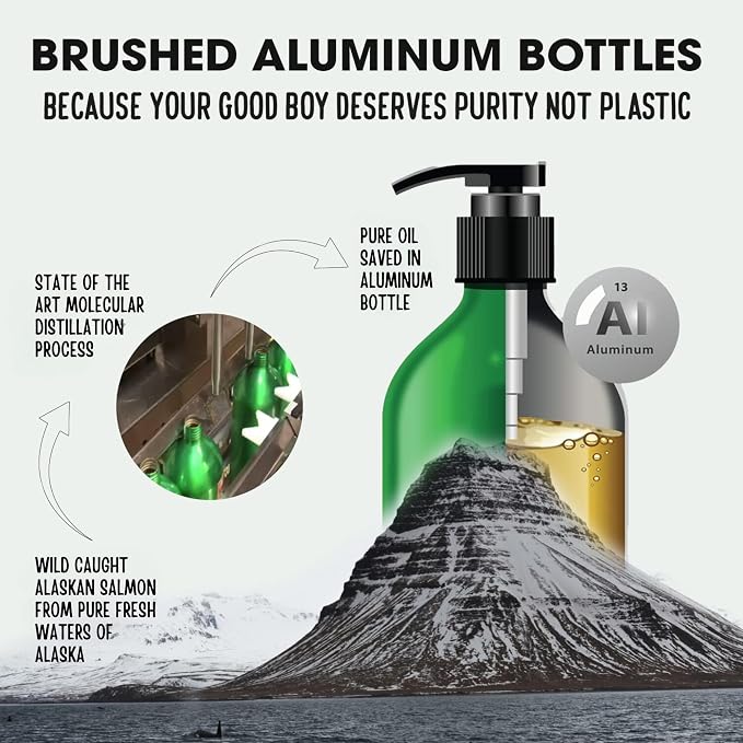 Wild Alaskan Salmon Oil for Dogs and Cats by Iceland Pure | 1,043 mg of Omega-3 per Teaspoon | Salmon Oil & Pollock Blend | BPA-Free Brushed Aluminum Epoxy Coated Bottle with Pump - 33 oz