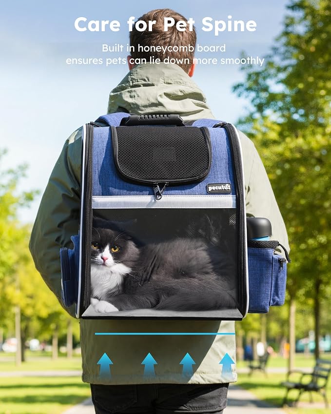 Pecute Pet Carrier Backpack, Cat Backpack Carrier, Expandable with Breathable Mesh for Small Dogs Cats Puppies, Dog Backpack Carrier for Hiking Travel Camping Outdoor, Hold Pets Up to 17 Lbs