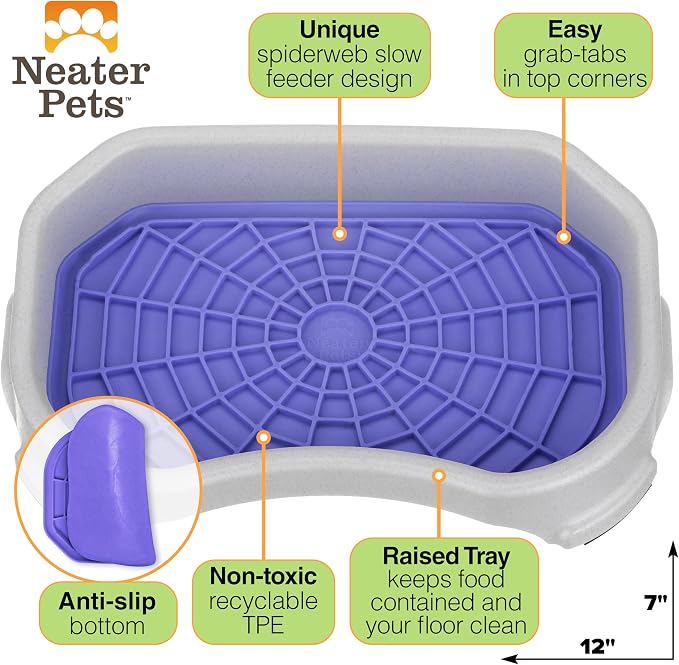 Neater Pets Neat-LIK Dog Lick Mat w/Mess-Proof Tray, Lick Mat for Dogs, Cats, Puppy, Reduces Anxiety & Boredom, Peanut Butter Slow Feeder, Interactive Treat Licking Pad (Purple/Vanilla Bean)