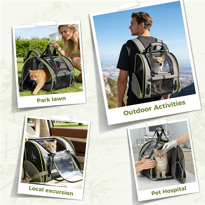 Lekereise Widened Pet Backpack Travel, Wide Pet Carrier Backpack for Cats and Small Dogs up to 18 lbs, Breathable Mesh Backpack Carrier with Sun Shade, Leash, Hand Carry for Travel Vet Car, Gray