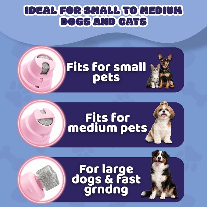 Silent Groom Pro Pet Nail Grinder Quiet with Light - Professional Pet Nail Trimmer for Large Dogs Cats - Rechargeable Electric Grinder with Paw Balm (Rose)