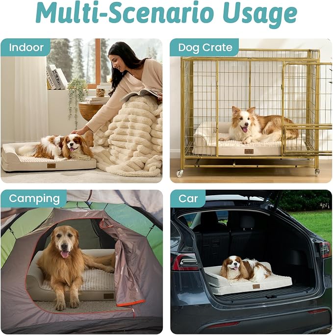 COZY KISS Orthopedic Dog Bed for Medium Small Size Dog, Dogs Crate Bed, L Shaped Foam Anti-Slip Bottom Pet Cat Sofa with Washable Removable Cover, Suitable for Pet Up to 40 lbs, 30x20x6.5 inch, Beige