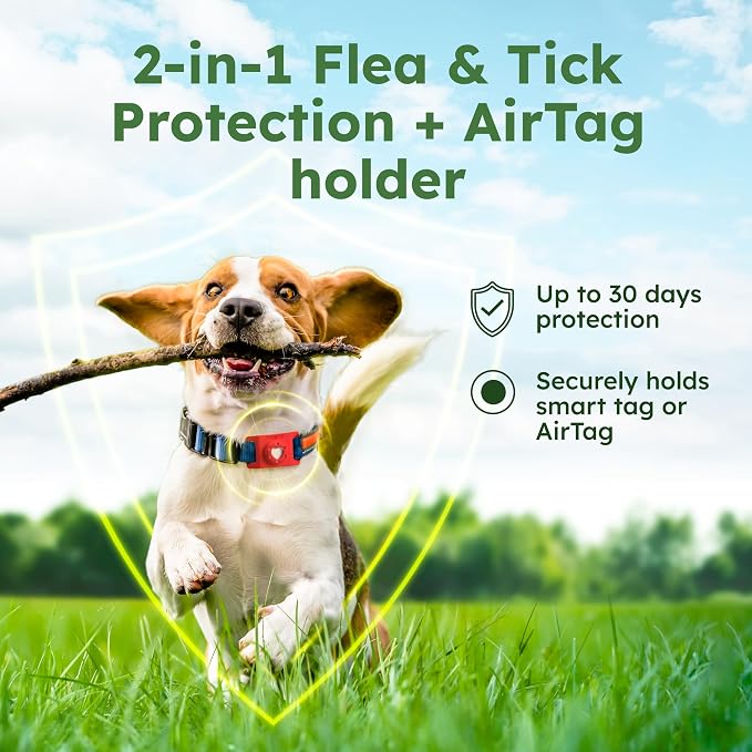BugMD Paw Guardian Flea and Tick Prevention Pendant for Dogs with AirTag Holder | Plant-Powered Flea & Tick Control for Dog Collars Harnesses | Dog Tag with Air Tag Holder - Red