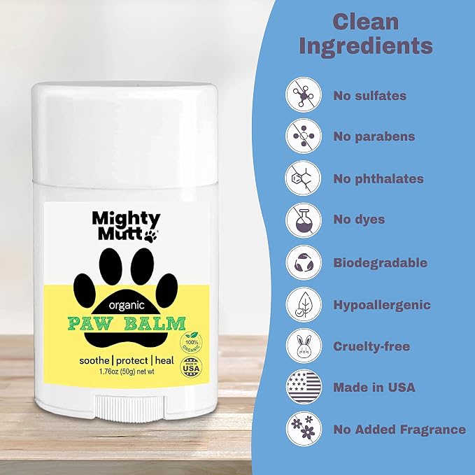 Mighty Mutt Waterless Dog Paw Cleaner + Organic Dog Paw Balm | No Rinse Foaming Cleaser with Brush | Fragrance Free | Moisturize & Sooth Dog Paw Pad