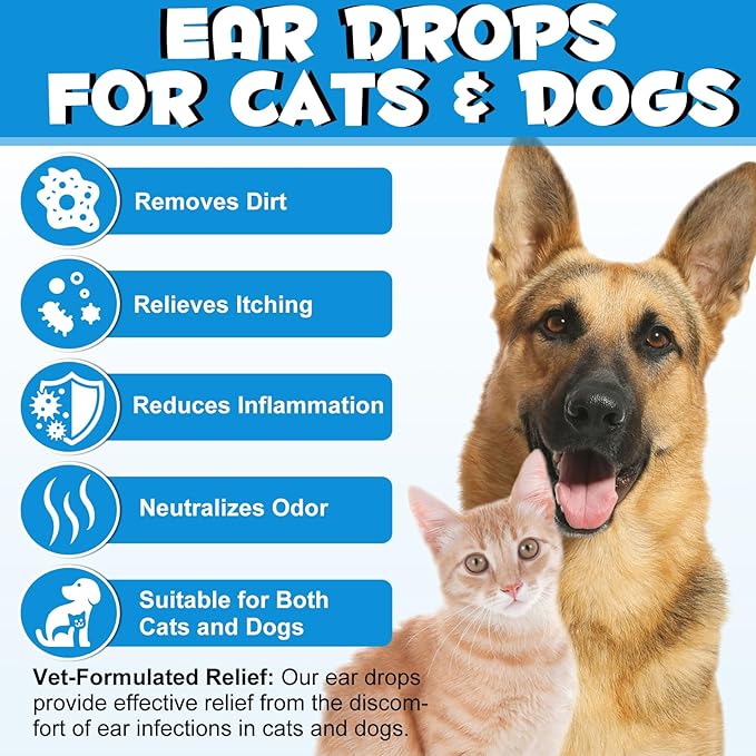 Redshine Ear Drops for Cats & Dogs-Dog Ear Infection Medication-Ear Mites Treatment-Dog Yeast Soothing Cleansing with 1% Hydrocortisone-Clean Pet Earwax-Mild and Effective (60ml+30 Cotton Swabs)