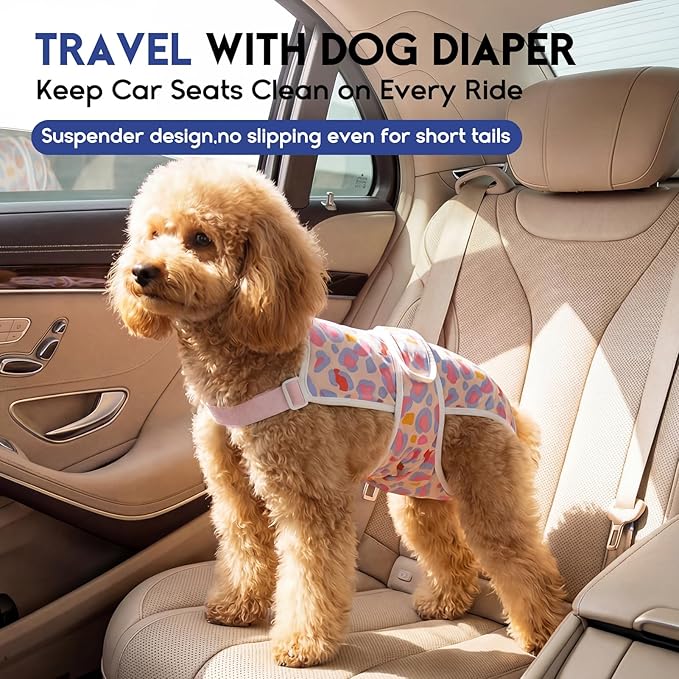 ASENKU 2 Pack Female Dog Diapers with Suspenders, Reusable Washable Puppy Panties for Small Dogs, Leak-Proof Pet Underwear for Heat Cycle & Period