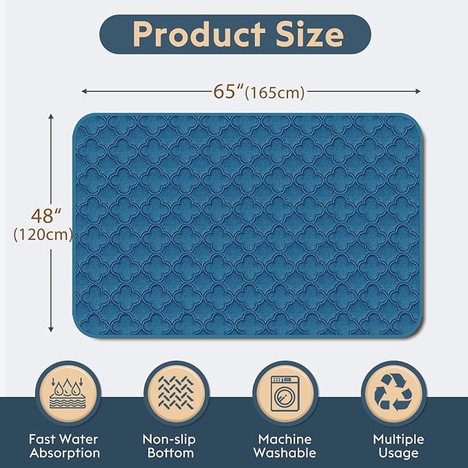 FunFurry Washable Pee Pads for Dogs - 1 Pack Reusable Pee Pads，Waterproof Puppy Pads，Pet Training Pads，Super Absorbent with Dog Paw Shape Non-Slip Backing (Blue, 48" X 65" - 1 Pack)