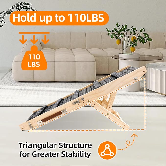 Dog Ramp for Bed-Non-Slip - Extra Wide Pet Ramp for Small Large Dogs to Get on Couch Car Wooden Foldable Dog Ramp Seamlessly Connects Platform -Hold up to 110 Pound-Adjustable, Foldable (S)