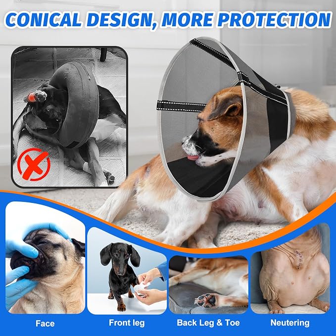 Breathable Mesh Dog Cone Collar for Surgery, Soft Elizabethan Recovery Alternative to Stop Licking,Pet Neck Collar for Large Medium Small Breeds, XS