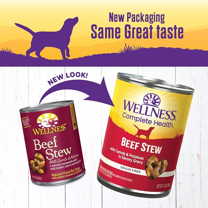Wellness Complete Health Stew Adult Canned Wet Dog Food, Grain Free, Natural, Beef Recipe, 12.5 oz, Pack of 12 Cans