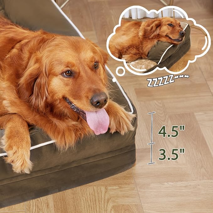 Orthopedic Dog Beds for Large Medium Sized Dogs, Waterproof Egg Crate Foam Large Dog Couch Beds with Comfy Bolster 36x27Inch, Washable Pet Beds with Removable Cover, Brown