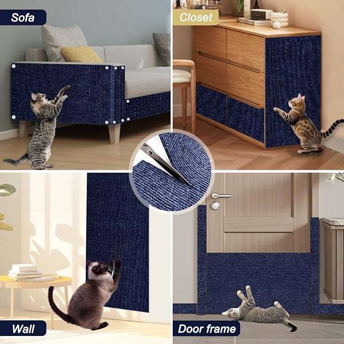 Cat Scratching Mat, 118.5"x15.9" Trimmable Self-Adhesive Cat Scratch Carpet, Couch Protector from Cats Claws, Furniture Corner Protectors for Cats, Indoor Furniture Protection for Chair (Dark Blue)