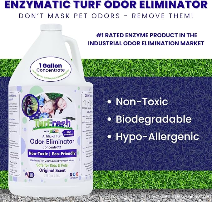 TurFresh BioX Artificial Turf Odor Eliminator – Yard Deodorizer for Artificial Grass & Dog Runs – Natural Concentrate for Pet Urine & Feces – Safe for Kids & Pets – 1 Gallon Original Scent