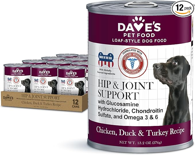 Dave's Pet Food Glucosamine Chondroitin for Dogs, Hip and Joint Support, Gluten-Free, Wet Senior Dog Food, 13.2 oz (Case of 12)