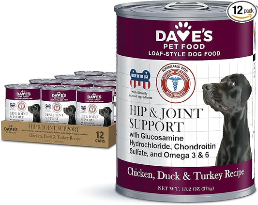 Dave's Pet Food Glucosamine Chondroitin for Dogs, Hip and Joint Support, Gluten-Free, Wet Senior Dog Food, 13.2 oz (Case of 12)