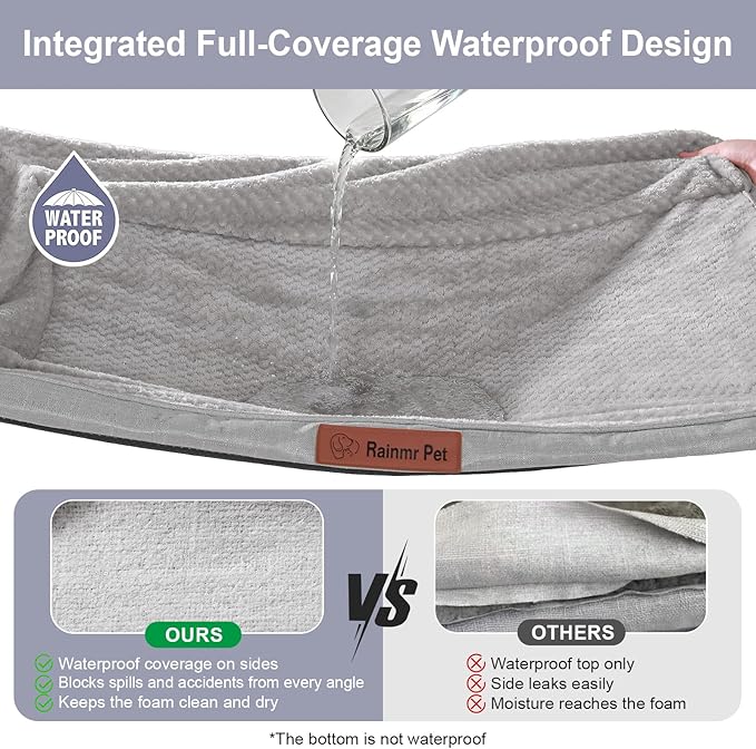 Rainmr Orthopedic Dog Bed Medium Size Dog, Memory Foam Dogs Bed for Medium Dogs, Washable Removable Cover, Nonskid Bottom, Waterproof, for Indoor, Outdoor, Crate ＆ Car Use, 35x23x6 Inches, Light Grey