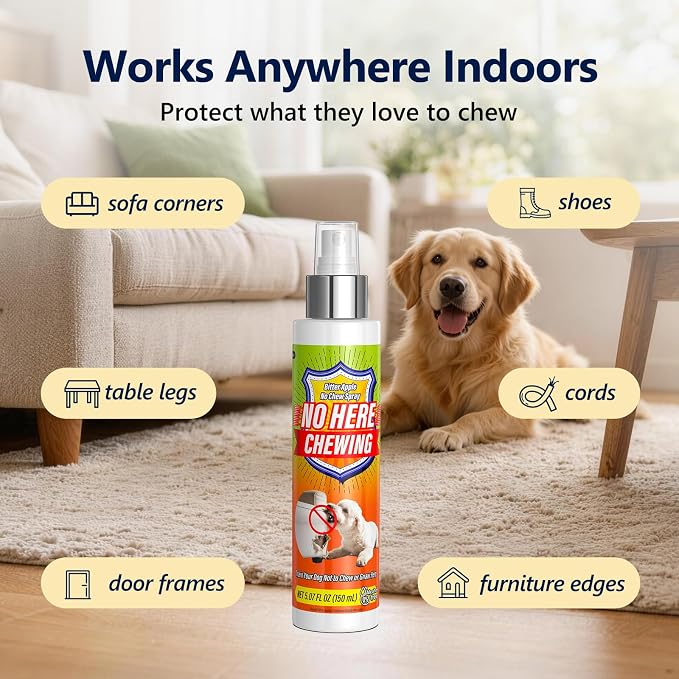 Bitter Apple Spray for Dogs - Dog No Chew Spray to Stop Chewing & Gnawing - Natural Anti‑Chew Training Aid for Puppies - Safe for Furniture, Shoes & Plants - Indoor & Outdoor Behavior Corrector