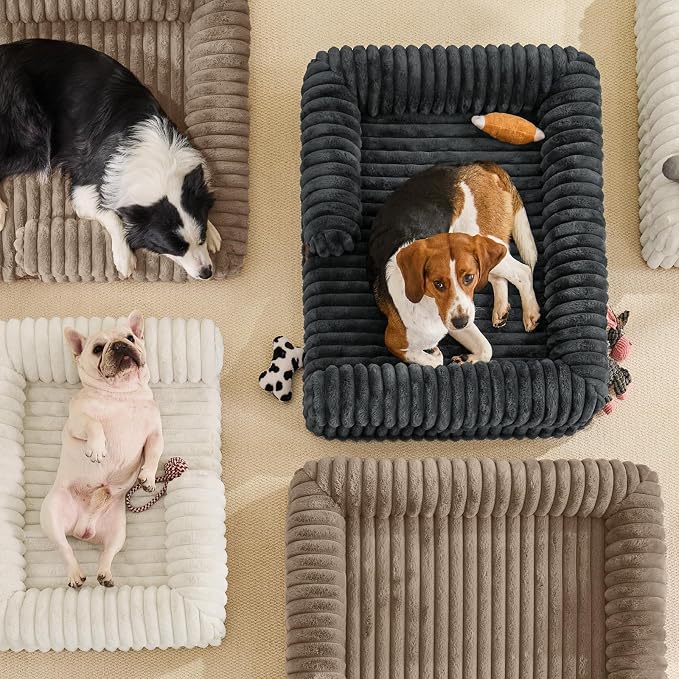 Orthopedic Dog Bed for Large Dogs, Washable Dog Bed with Faux Rabbit Fur Waterproof Cover, High Density Egg Crate Foam Support with 3-Sided Bolsters for Senior Dogs, Non-Skid Bottom,35x28x7, Cream