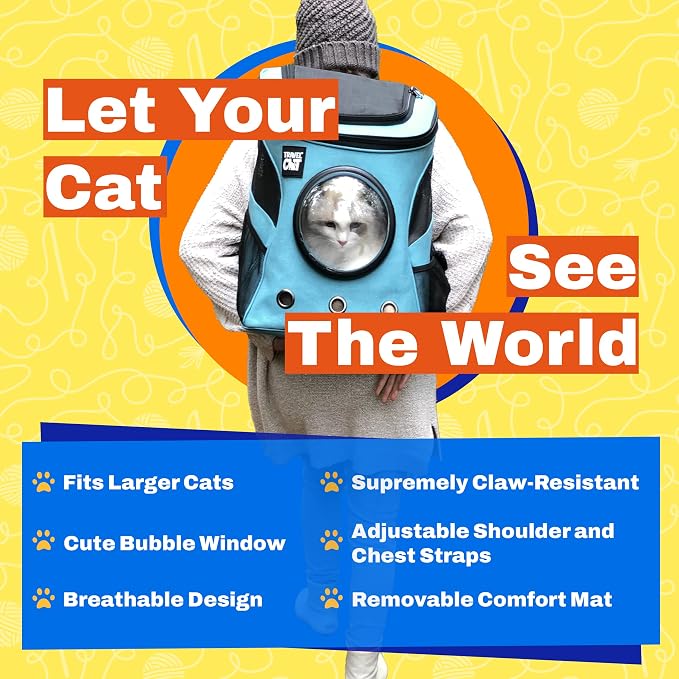 Fat Cat Backpack Carrier & Collapsible Hideaway Cat Bed Set – Airline Approved Carrier with Space Capsule Window and Cozy, Convertible Cat Cave for Travel and Home