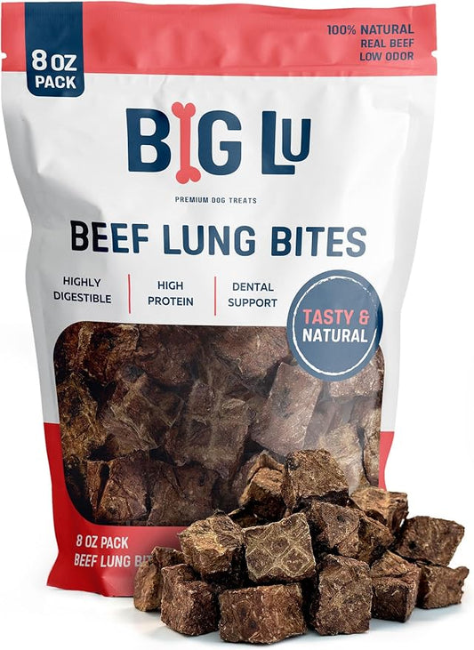 Big Lu – High-Protein Training Dog Treats, 8 oz, 100% Natural Single-Ingredient Beef Lung Bites, Rich in Glucosamine & Chondroitin for Joint Health,