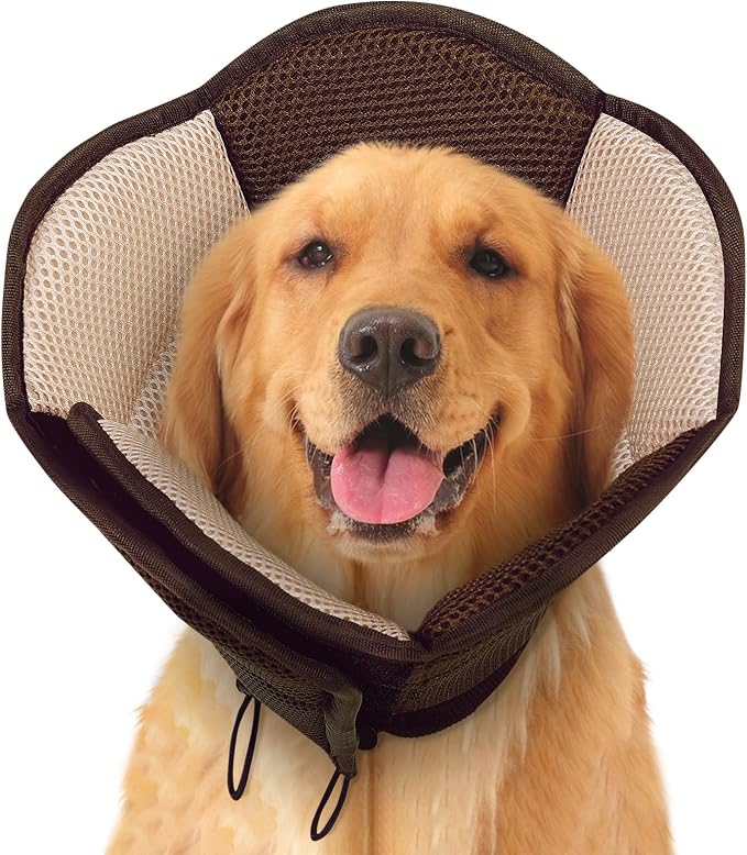 Dog Cones for Large Dogs, Soft Pet Cone Stop Licking After Surgery, Adjustable Pet E-Collar Alternative for Wound Healing, Brown X-Large