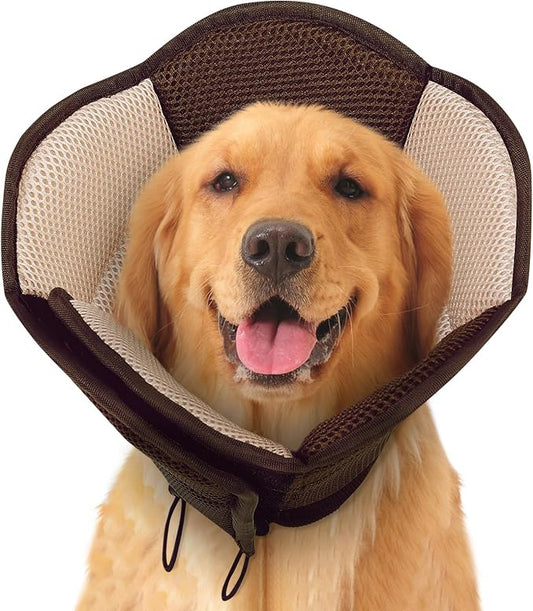 Dog Cone - Soft Cone for Dogs to Stop Licking, Pet E-Collar Alternative After Surgery, Adjustable Pet Recovery Collar for Wound Healing, Brown Large