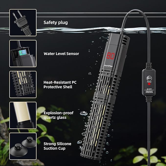 Aquarium Heater for Fish Tank - 300W Submersible Fish Tank Heater with Digital Display & Adjustable External Controller, Leaving Water Protection for 40-75 Gallon Freshwater Saltwater Tanks