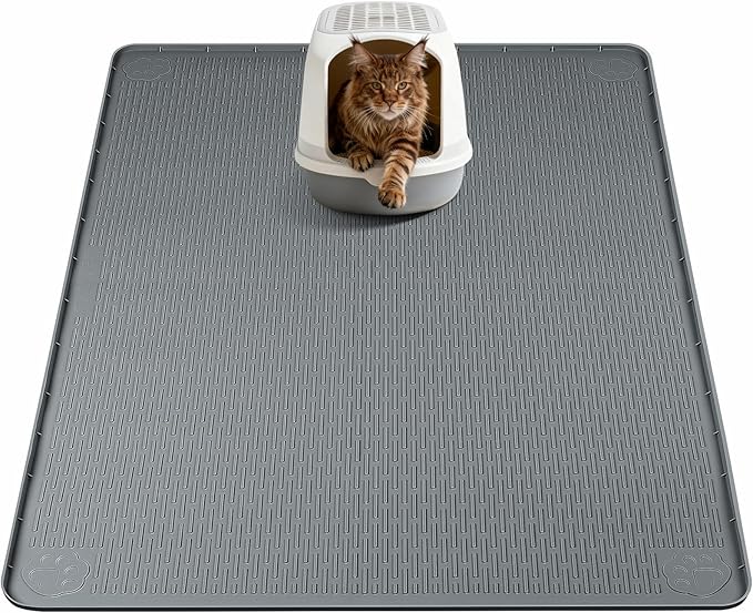 Cat Litter Mat, XL Extra Large 40" x 40" Silicone Mat Litter Trapping Mat for Scatter Control, Soft on Kitty Paws, Easy to Clean (Dark Grey)