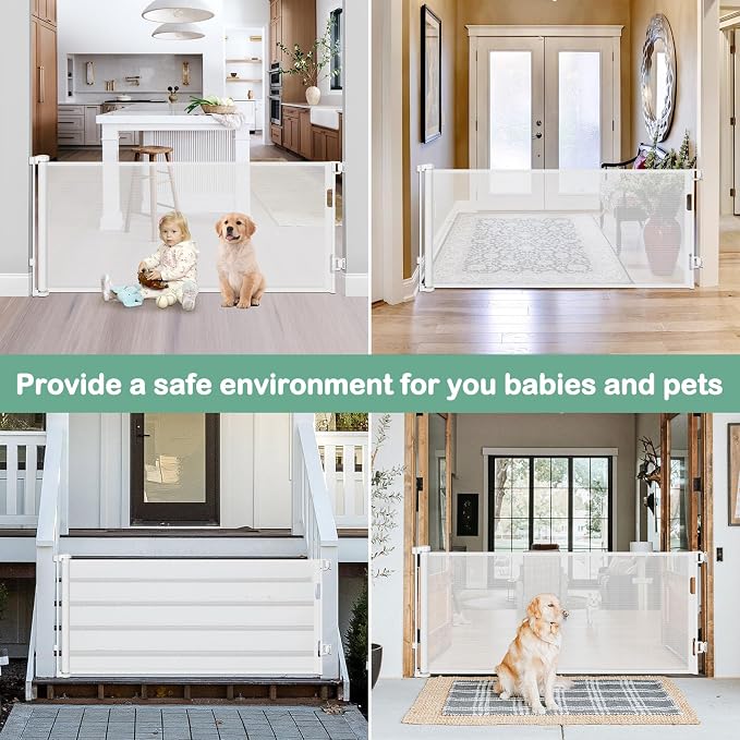 80 Inch Retractable Dog Gate for Doorways Retractable Mesh Baby Gate for Stairs 33” Tall Retractable Baby Gates Outdoor Deck Gate for Pets Barrier Retractable Gates for Dogs Indoor Child Safety Gate