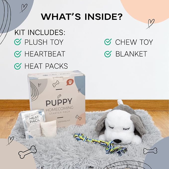 Upgraded Heartbeat Puppy for Dogs with Blanket, Heat Packs and Chew Toy - Pet Anxiety Relief and Calming Sleep Aid - Perfect Dog Stuffed Animal for Behavioral Crate Training - Dog Toys