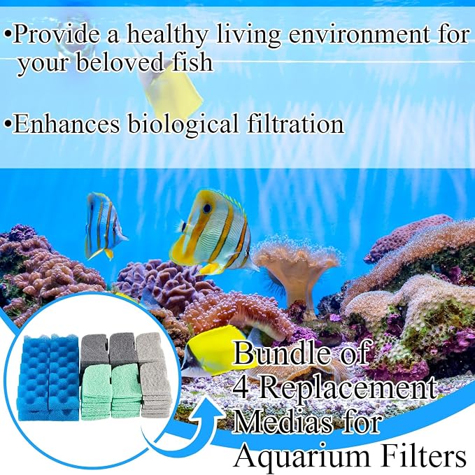 Threlaco 20 Pcs Aquarium Filters Replacement Filter Media Kits Compatible with Fluval 406/407, Including 2 Biological Foams, 6 Ammonia / 6 Phosphate / 6 Nitrite Remover