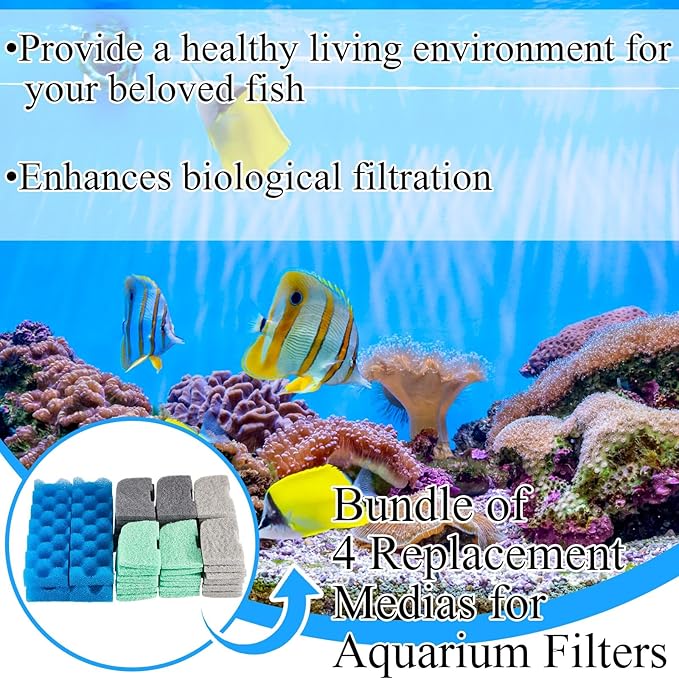 Threlaco 40 Pcs Replacement Filter Media Kit Compatible with Fluval 406/407, Aquarium Filters Set Including 4 Biological Foams, 36 Ammonia/Phosphate/Nitrite Remover
