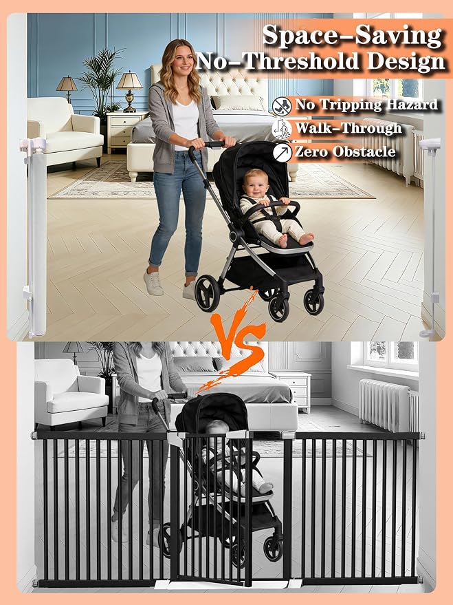 80" Wide Retractable Baby Gate for Stairs, 42" Extra Tall Retractable Dog Pet Gate with Support Rods, Mesh Screen Child Safety Gate for Doorways Hallways Deck Porch, Outdoor Indoor Use