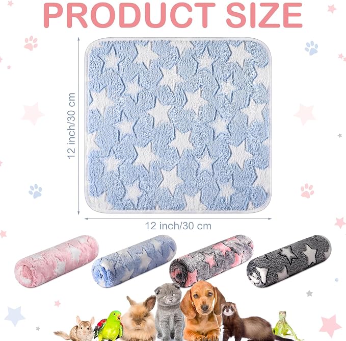 Tudomro 8 Pcs Absorbent Guinea Pig Blankets Washable Small Animal Fleece Bedding Cage Liners Reusable Pet Sleep Mat Pad Cover for Ferret Chinchilla Furniture Protection(Big Star,12 x 12 Inch)