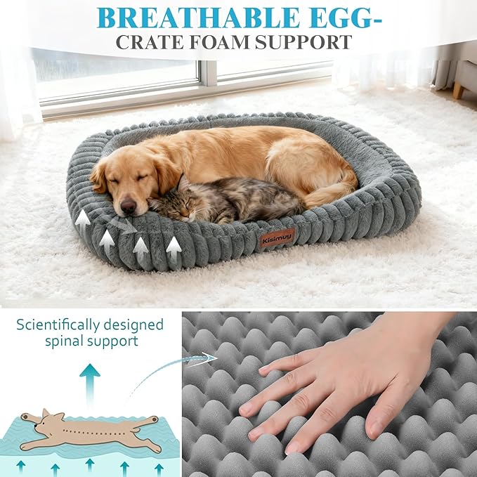 Orthopedic Dog Bed, Memory Foam Bolster Bed for Large Sized Dog | 35L x 27W x 5.5H, Bolster Sides Design, Washable Cover, Orthopedic Support Structure, Non-Slip Bottom,Large Dog Beds, Grey