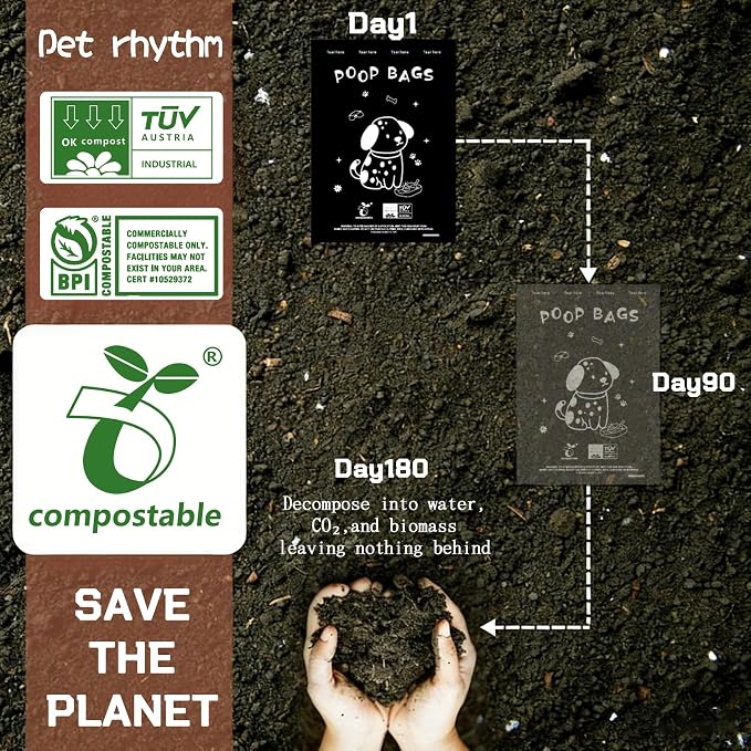Compostable Dog Poop Bags，450 Count - 100% Leakproof & Biodegradable Dog Bags for Poop，Includes Free Dog Poop Bag Holder & Clip