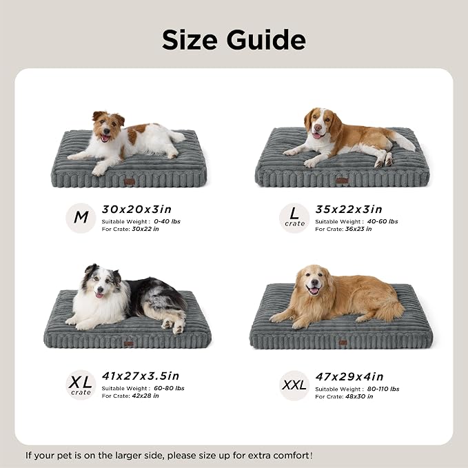 Bedsure ComfyFleece™ Plush Dog Bed Medium Size Dog, Crate Bed for Balanced Support, Cute Chopped Foam Pillow Pad with Removable Washable Cover, Non-Slip Waterproof Cozy Pet Mat, 30"x 20", Sandy Beige