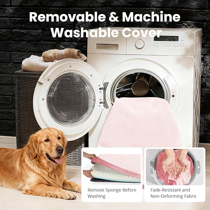 OhGeni Orthopedic Waterproof Dog Bed for Large Dogs, Machine-Washable Removable Cover in Easy-Clean Fabric, Reversible Memory Foam & Easy-Carry Handle, Suitable for Crate, 41 inch (Pink)