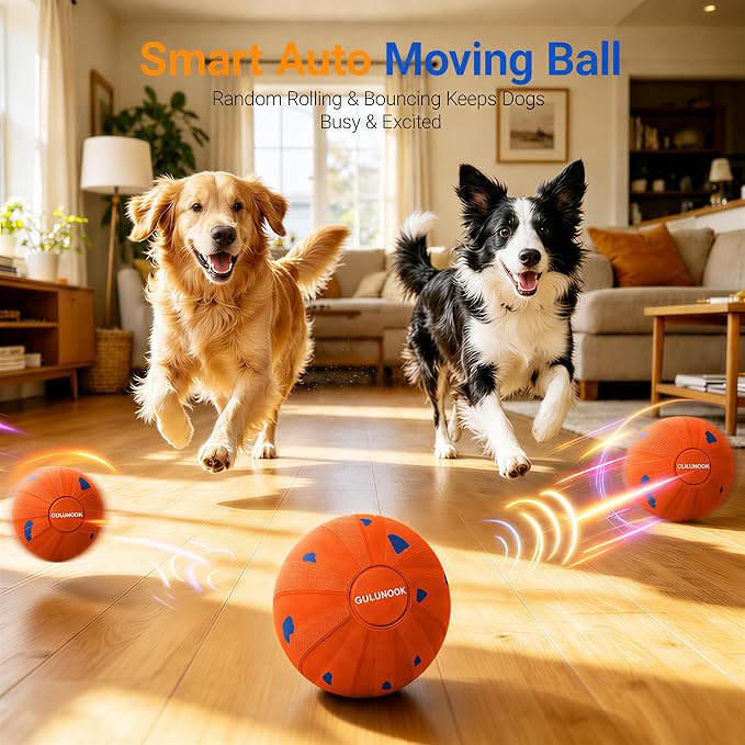 Interactive Dog Ball Toy for Medium Large Dogs – Smart Automatic Moving Rolling & Bouncing Ball, Durable Chew Resistant E-TPU, USB Type-C Rechargeable, Waterproof Active Dog Toy Keeps Dogs