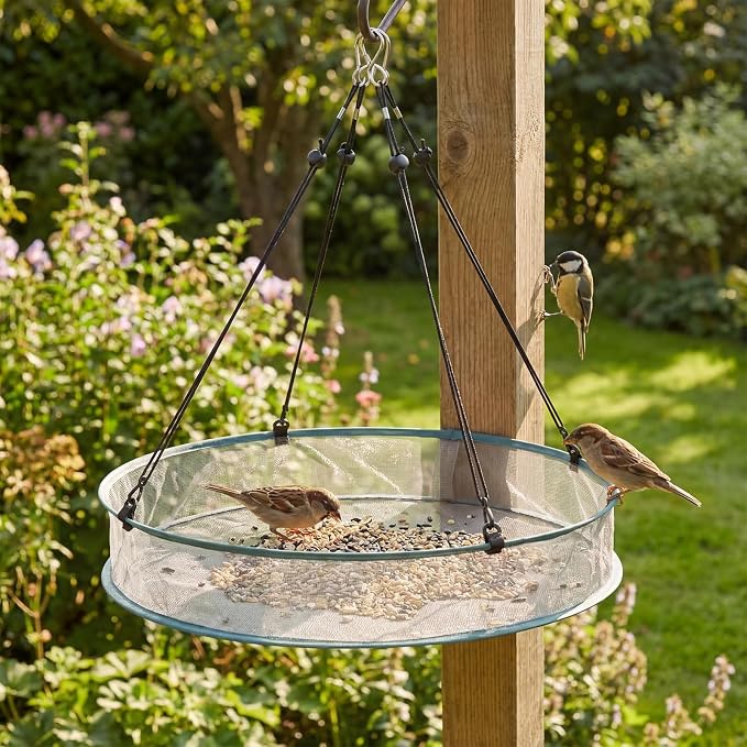 FoldTier 1 Pieces Universal Wild Bird Seed Catcher Hanging Hoop Platform Bird Seed Catcher Tray for Hummingbird Feeders Bee Feeder Outdoor Garden Accessories (30 Inch)