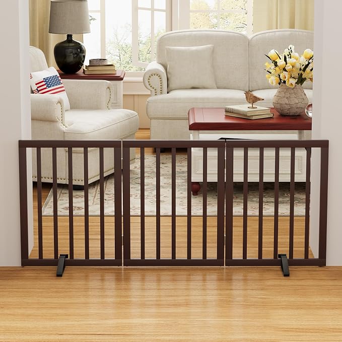 Brown 18-55" Wide Dog Gate, Bamboo Dog Gates for the House Doorways, Freestanding Pet Gates for Dogs, Doogie Puppy Fence Gate