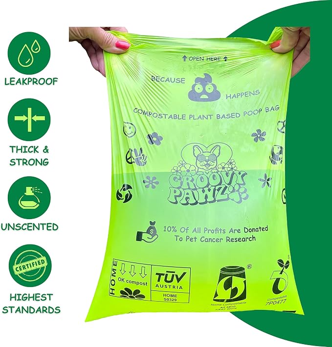 Certified Compostable Dog Poop Bags, 240 Count, Plant Based, Eco Friendly, Extra Strong, Leakproof, No Odor, Pet Supplies