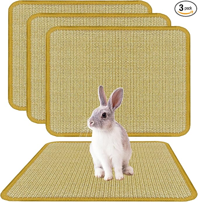 DYAUS Bunny Scratch Pads, Natural Sisal Rabbit Scratching Mats for Claws and Teeth Care, Indoor Bunny Chew Toys Bunny Bed for Biting Sleeping Nesting (3PCS, 16x12in)
