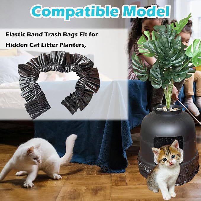 50 Pack Litter Box Liners Compatible with Hooded Litter Box Cat, Elastic Band Trash Bags for Disposal of Cat Waste, Waterproof and Leak Proof (Black)