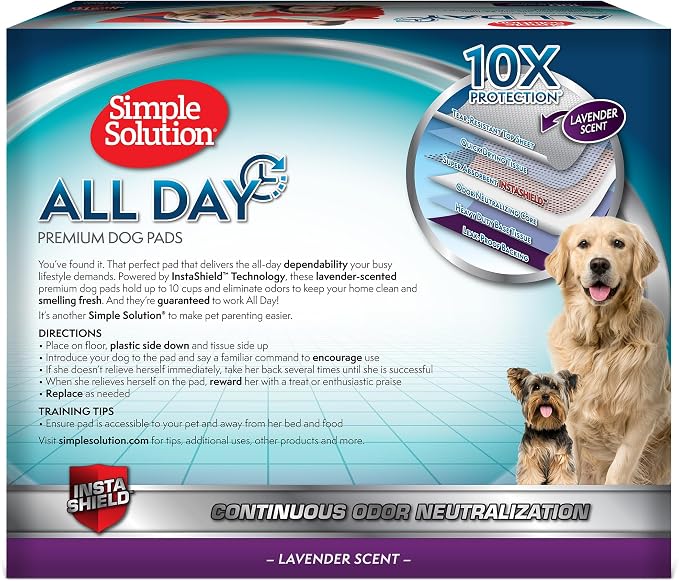 Simple Solution All Day Pee Pads for Dogs, Puppy Potty Training, Leak Proof Dog Pads, Pet Pee Pad, Disposable Puppy Pad, Lavender Scent, LARGE 23"x24", 100 Count