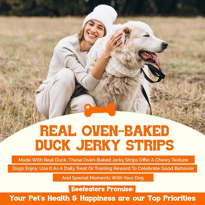 Beefeaters Duck Jerky Strips for Dogs 3oz (Pack of 6), Oven-Baked High Protein Dog Treats Duck Jerky - Low Fat Grain-Free Dog Snacks - No Corn, Wheat or Soy - Chewy Jerky Treats for Training & Rewards